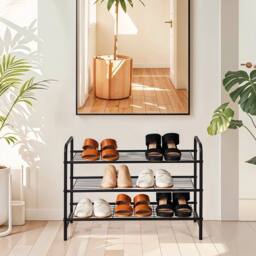 KORVIXA 3 Tier Metal Shoe Rack Stand in Black - Size: 100 cm x 100 cm - thumbnail 5