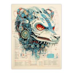 Artery8 Wall Art Print 21st Century Weapon Robot Hybrid Secret Military Schematic Blue Futuristic Complex Arcane Manuscript Gift For Him Man Cave - thumbnail 1