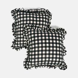 OHS 2 x Gingham Faux Linen Frill Cushion Covers - Size: 45 cm x 45 cm - thumbnail 3