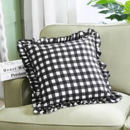 OHS 2 x Gingham Faux Linen Frill Cushion Covers - Size: 45 cm x 45 cm - thumbnail 1
