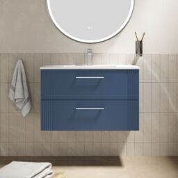 Balterley Wall Hung 2 Drawers Vanity Unit - Minimalist Basin 800mm, Satin Blue - thumbnail 2