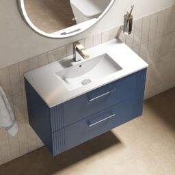 Balterley Wall Hung 2 Drawers Vanity Unit - Minimalist Basin 800mm, Satin Blue - thumbnail 3