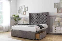 "Comfort Beds Selena Naples Divan Base 2 Drawers - 54"" Wingback in Grey - Size: Small Double" - thumbnail 1