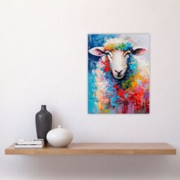 "Artery8 Colourful Sheep Fun Animal Portrait Oil Painting Wall Art Print - Size: W24"" x H32""" - thumbnail 4