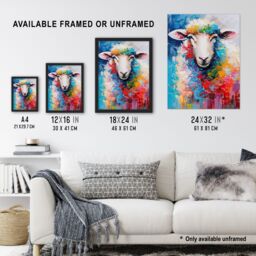 "Artery8 Colourful Sheep Fun Animal Portrait Oil Painting Wall Art Print - Size: W24"" x H32""" - thumbnail 3