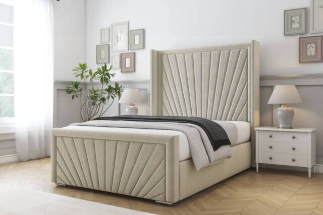 "Comfort Beds Sunrise Plush Bed Frame With Mattress-50"" Upholstered Wingback in Cream - Size: Single" - image 1
