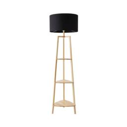ValueLights Hiru 3 Tier Wooden Shelf Floor Lamp with Large Drum Shade & Bulb in Black - thumbnail 6