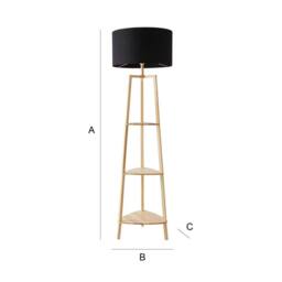ValueLights Hiru 3 Tier Wooden Shelf Floor Lamp with Large Drum Shade & Bulb in Black - thumbnail 7