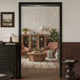 FLAVORA 27 Strings Wooden Beaded Door Curtain Divider in Red - Size: 1 - thumbnail 4