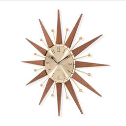 Acctim Wolcott Wall Clock Sunburst Mid-century Metal & Wooden Spoke 50cm in Dark Brown - thumbnail 2