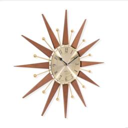 Acctim Wolcott Wall Clock Sunburst Mid-century Metal & Wooden Spoke 50cm in Dark Brown - thumbnail 4