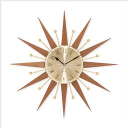 Acctim Wolcott Wall Clock Sunburst Mid-century Metal & Wooden Spoke 50cm in Dark Brown