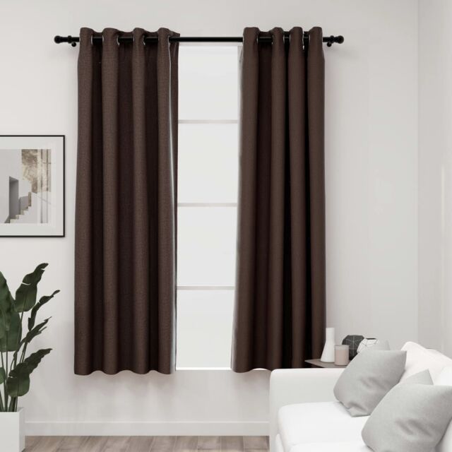 Berkfield Home Linen-Look Blackout Curtains with Grommets 2pcs Taupe 140x175cm - Size: 140x175 cm - image 1