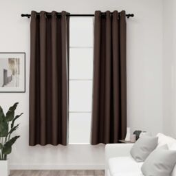 Berkfield Home Linen-Look Blackout Curtains with Grommets 2pcs Taupe 140x175cm - Size: 140x175 cm
