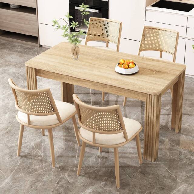 BTM Set of Rattan Backrest Chairs with PU Seats in Beige - Size: 2 Pack - image 1