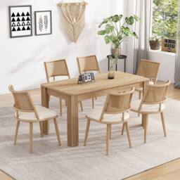 BTM Set of Rattan Backrest Chairs with PU Seats in Beige - Size: 2 Pack - thumbnail 5