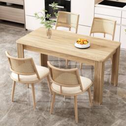 BTM Set of Rattan Backrest Chairs with PU Seats in Beige - Size: 2 Pack - thumbnail 1