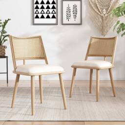 BTM Set of Rattan Backrest Chairs with PU Seats in Beige - Size: 2 Pack - thumbnail 4