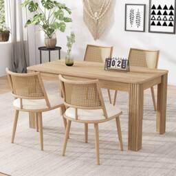 BTM Set of Rattan Backrest Chairs with PU Seats in Beige - Size: 2 Pack - thumbnail 2