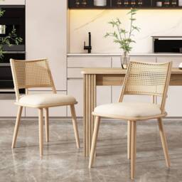BTM Set of Rattan Backrest Chairs with PU Seats in Beige - Size: 2 Pack - thumbnail 3