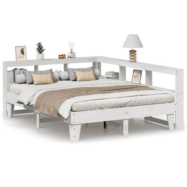 Berkfield Home Bookcase Bed without Mattress White 160x200cm Solid Wood Pine - Size: 160x200 cm - image 1