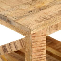 Berkfield Home Side Table with Wheels 40x40x42 cm Rough Mango Wood in Brown - Size: 40 x 40 x 42 cm - thumbnail 5