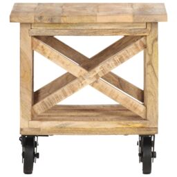 Berkfield Home Side Table with Wheels 40x40x42 cm Rough Mango Wood in Brown - Size: 40 x 40 x 42 cm - thumbnail 3