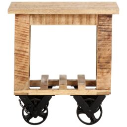 Berkfield Home Side Table with Wheels 40x40x42 cm Rough Mango Wood in Brown - Size: 40 x 40 x 42 cm - thumbnail 2