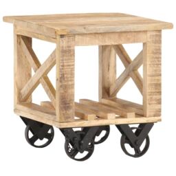 Berkfield Home Side Table with Wheels 40x40x42 cm Rough Mango Wood in Brown - Size: 40 x 40 x 42 cm - thumbnail 1