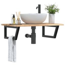Berkfield Home Elegant Basin Shelf Wall Mounted Steel & Solid Wood Acacia in Brown - thumbnail 2