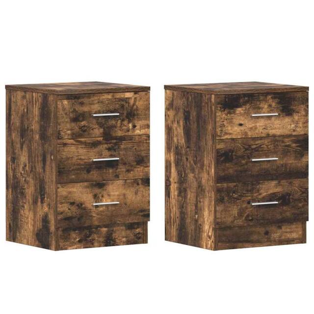 Berkfield Home Bedside Cabinets 2 pcs Smoked Oak 38x35x56 cm Engineered Wood in Brown - Size: 38 x 35 x 56 cm - image 1