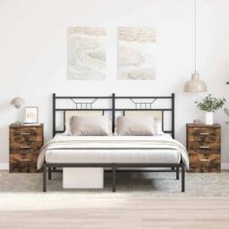Berkfield Home Bedside Cabinets 2 pcs Smoked Oak 38x35x56 cm Engineered Wood in Brown - Size: 38 x 35 x 56 cm - thumbnail 2