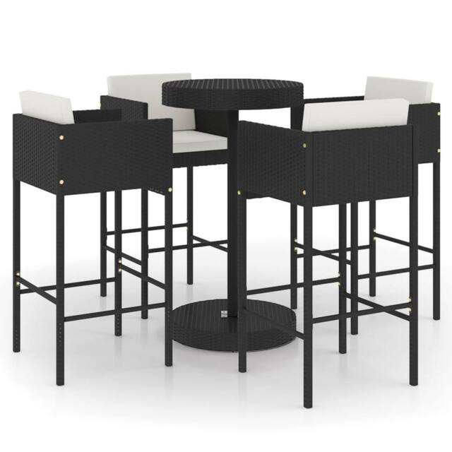 Berkfield Home 5 Piece Garden Bar Set with Cushions Poly Rattan Black - image 1