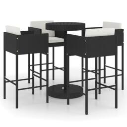 Berkfield Home 5 Piece Garden Bar Set with Cushions Poly Rattan Black - thumbnail 1
