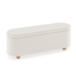 Gymax 139CM Oval Storage Bench Ottoman Footrest With Flip Top Wooden Legs in White - thumbnail 2