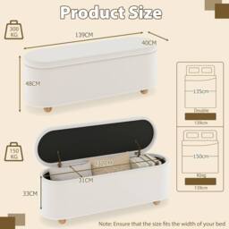 Gymax 139CM Oval Storage Bench Ottoman Footrest With Flip Top Wooden Legs in White - thumbnail 3