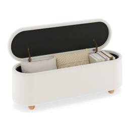 Gymax 139CM Oval Storage Bench Ottoman Footrest With Flip Top Wooden Legs in White