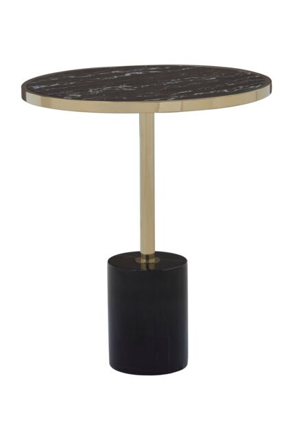 Orsina Metallic End Table, Black Marble Round Side Table With Gold Stainless Steel Frame, T-Shape Pedestal Table - image 1