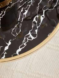 Orsina Metallic End Table, Black Marble Round Side Table With Gold Stainless Steel Frame, T-Shape Pedestal Table - thumbnail 3