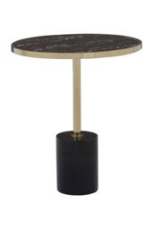 Orsina Metallic End Table, Black Marble Round Side Table With Gold Stainless Steel Frame, T-Shape Pedestal Table - thumbnail 6