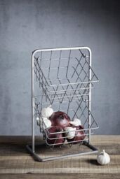 Industrial Kitchen 2 Tier Distressed Paintwork Industrial Style Wire Storage Baskets in Silver