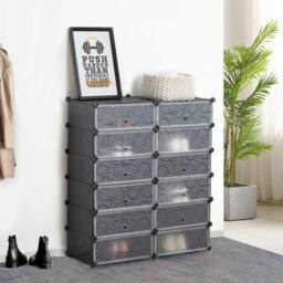 KORVIXA Shoe cabinet - 01 12 cubes Plastic Shoe Storage Cabinet in Black - Size: 100 cm - thumbnail 4