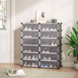 KORVIXA Shoe cabinet - 01 12 cubes Plastic Shoe Storage Cabinet in Black - Size: 100 cm - thumbnail 1