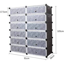 KORVIXA Shoe cabinet - 01 12 cubes Plastic Shoe Storage Cabinet in Black - Size: 100 cm - thumbnail 2