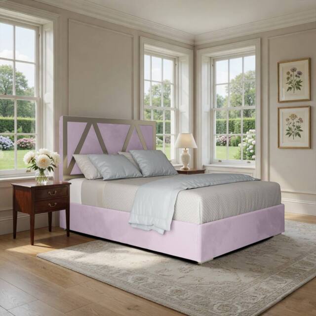 Casani Warrington Upholstered Soft Velvet Pink Metal Designer Bed Frame - Size: Small Double - image 1