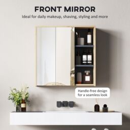 HOMCOM Bathroom Cabinet Wall Mounted Mirror Storage with Shelves Natural - thumbnail 6