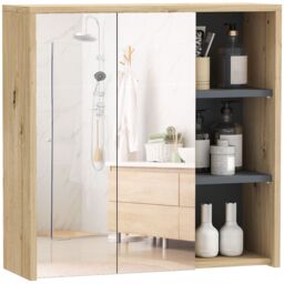 HOMCOM Bathroom Cabinet Wall Mounted Mirror Storage with Shelves Natural - thumbnail 2