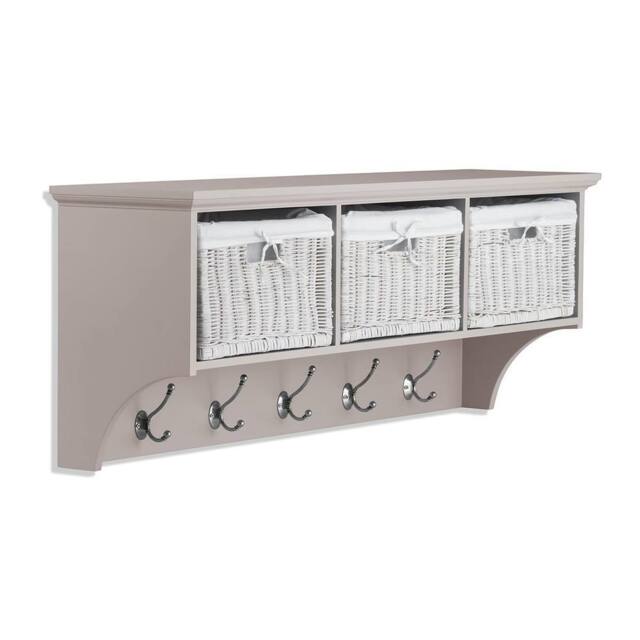 Statement Furniture Tetbury Large Hallway Coat Rack / Shelf with Wicker Storage Baskets in Taupe - image 1