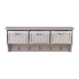 Statement Furniture Tetbury Large Hallway Coat Rack / Shelf with Wicker Storage Baskets in Taupe - thumbnail 2