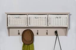 Statement Furniture Tetbury Large Hallway Coat Rack / Shelf with Wicker Storage Baskets in Taupe - thumbnail 4